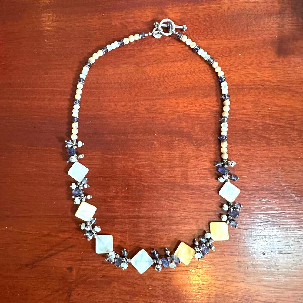 LG Mother of Pearl Bohemian Necklace 16 1/2" Beaded Boho Jewelry Neutral Western